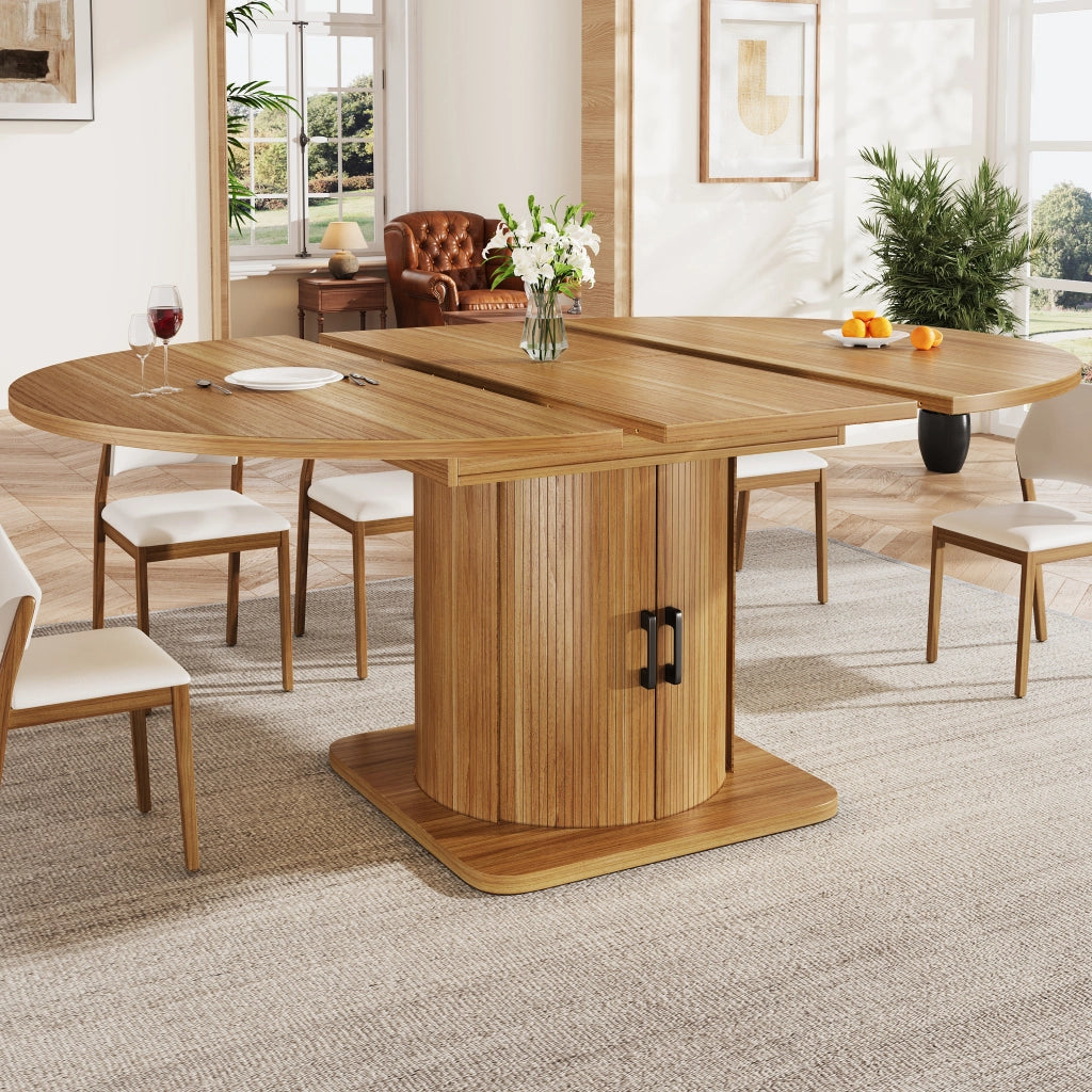 Tavolo allungabile con 4 sedie e vano contenitore, per cucina e soggiorno, in MDF e lino, nero marrone, 118 × 118 × 76 cm