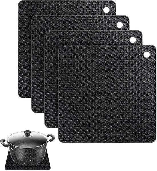 Set di tovaglioli in silicone (lotto da 4) - Multifunzionali, resistenti al calore fino a 240 °C - Tovaglioli in silicone di alta qualità per padelle e pentole