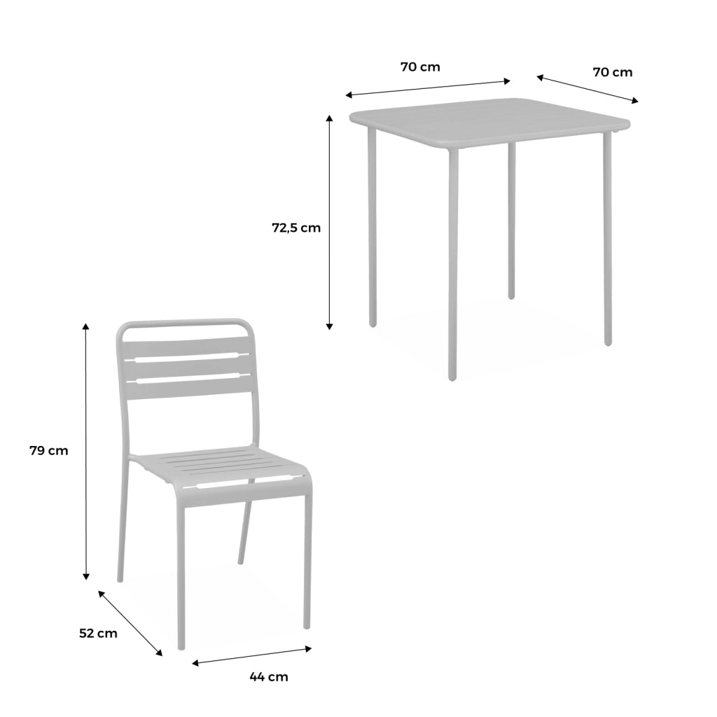 Set tavolo da giardino in acciaio con 2 sedie, 70cm, antracite