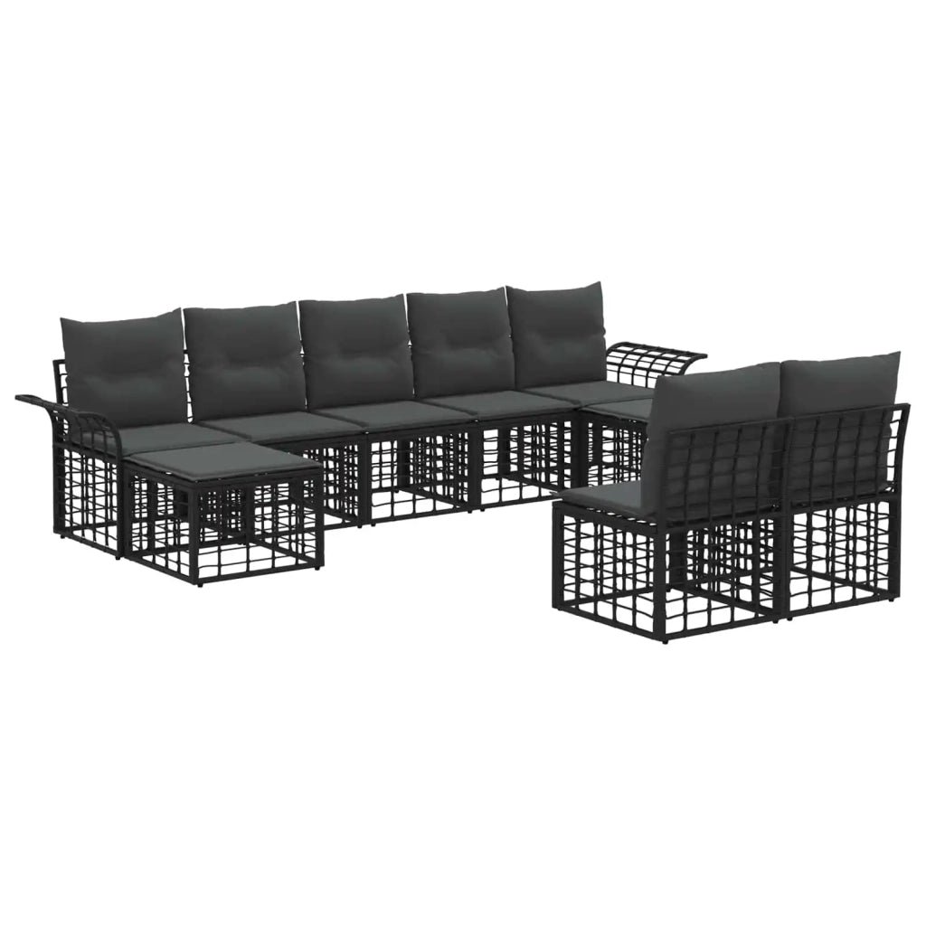 Set di divani da esterno 9 pcs Nero e Grigio scuro Poliestere