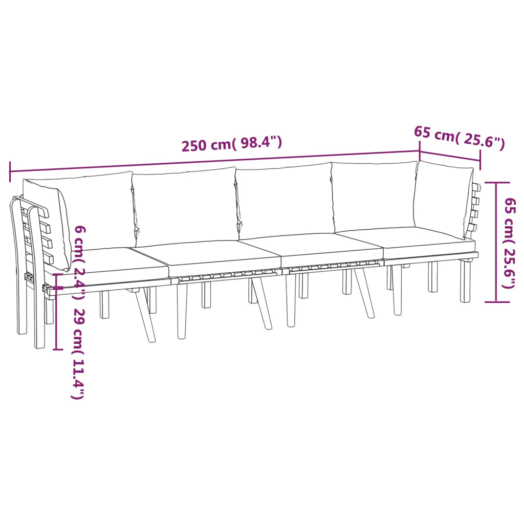 Set Divani da Giardino 4 pz con Cuscini in Massello di Acacia cod mxl 38180