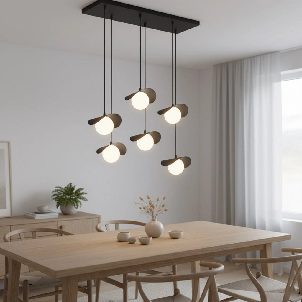 Lampada a sospensione Ritual in acciaio nero e sfere di vetro