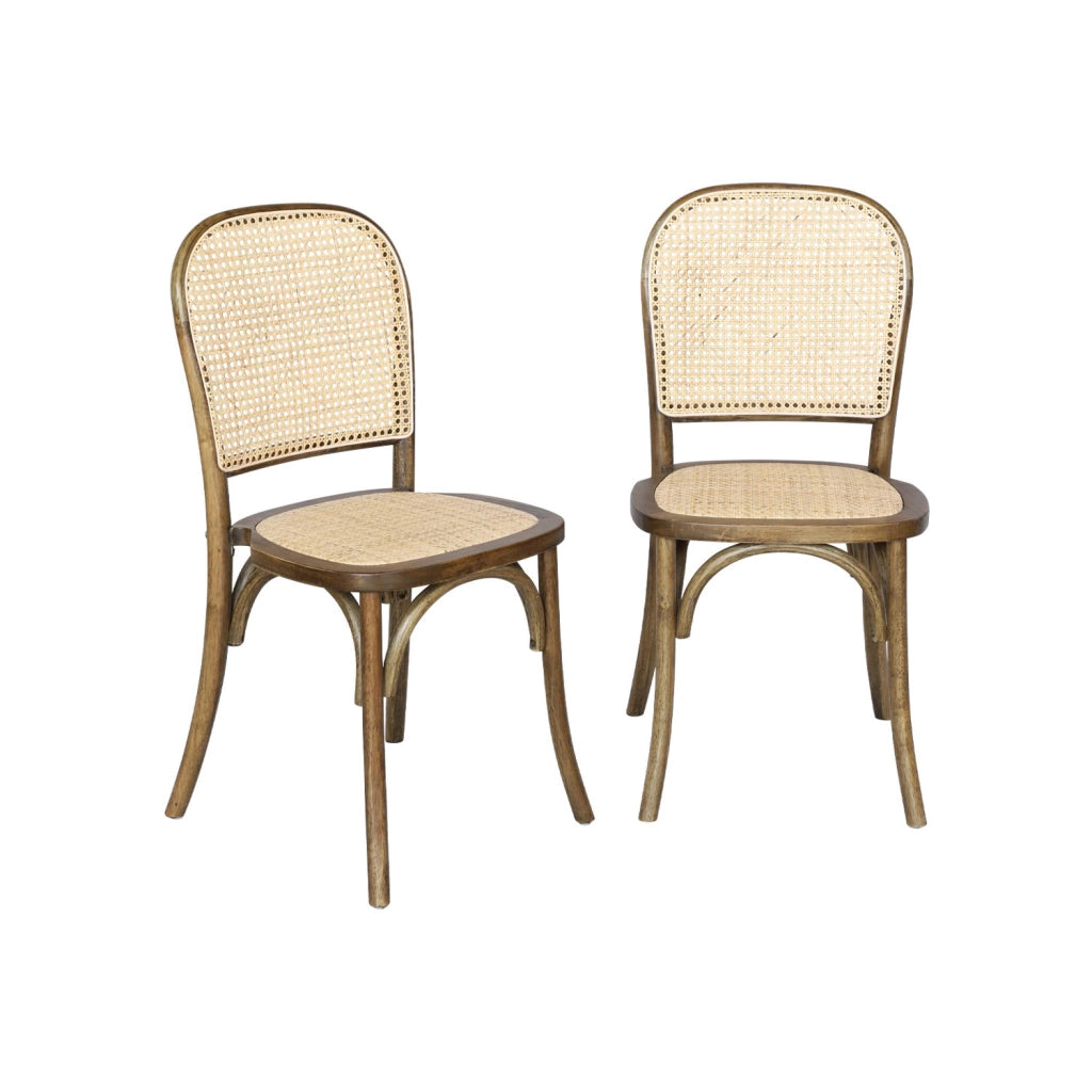Set di 2 sedie vintage in legno e rattan, marrone