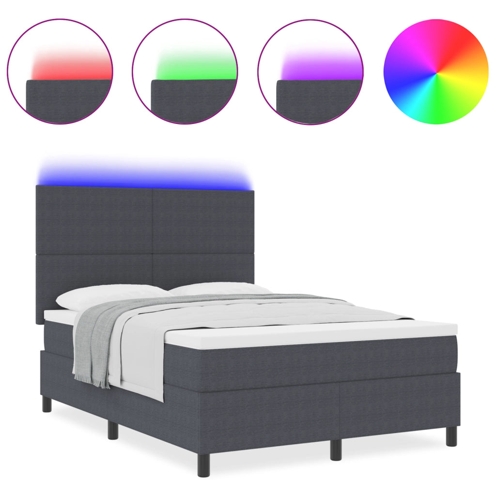 Letto con Box Spring con Materasso & Luce LED Grigio Scuro 160x200 cm Tessuto Vellutato