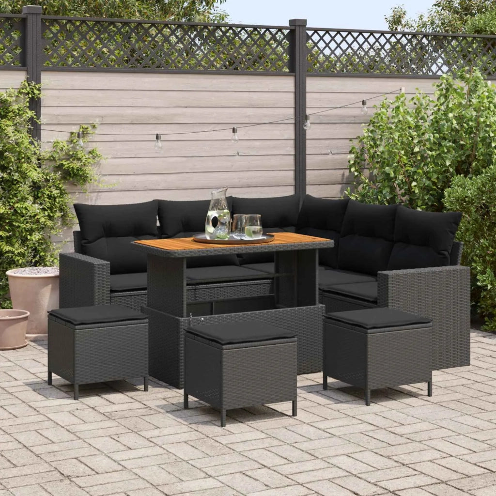 Set Divano da Giardino con cuscino 10 pcs Nero polyrattan