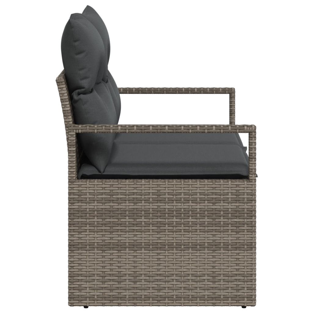 Divano da giardino a 2 posti con storage e cuscini in polyrattan grigio