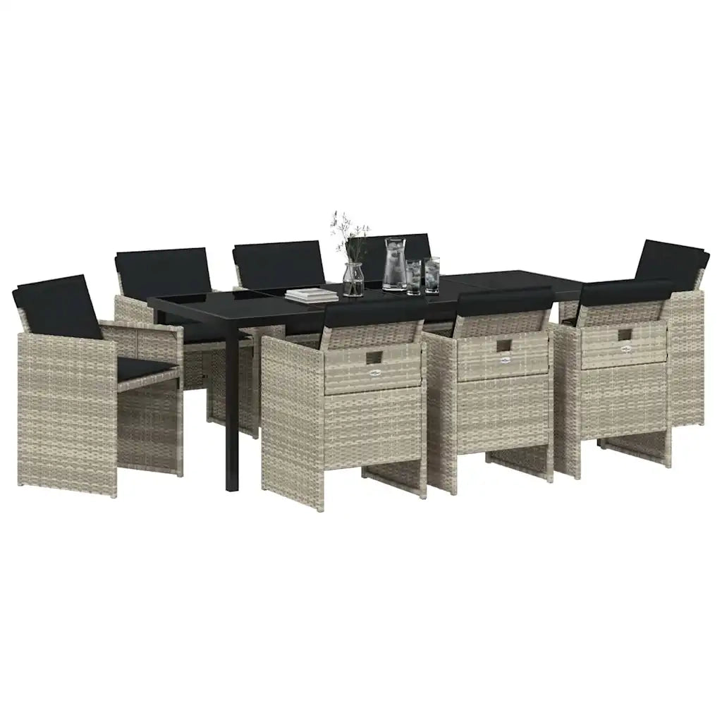 Set da Pranzo per Giardino 9 pcs Grigio chiaro polyrattan 3380612