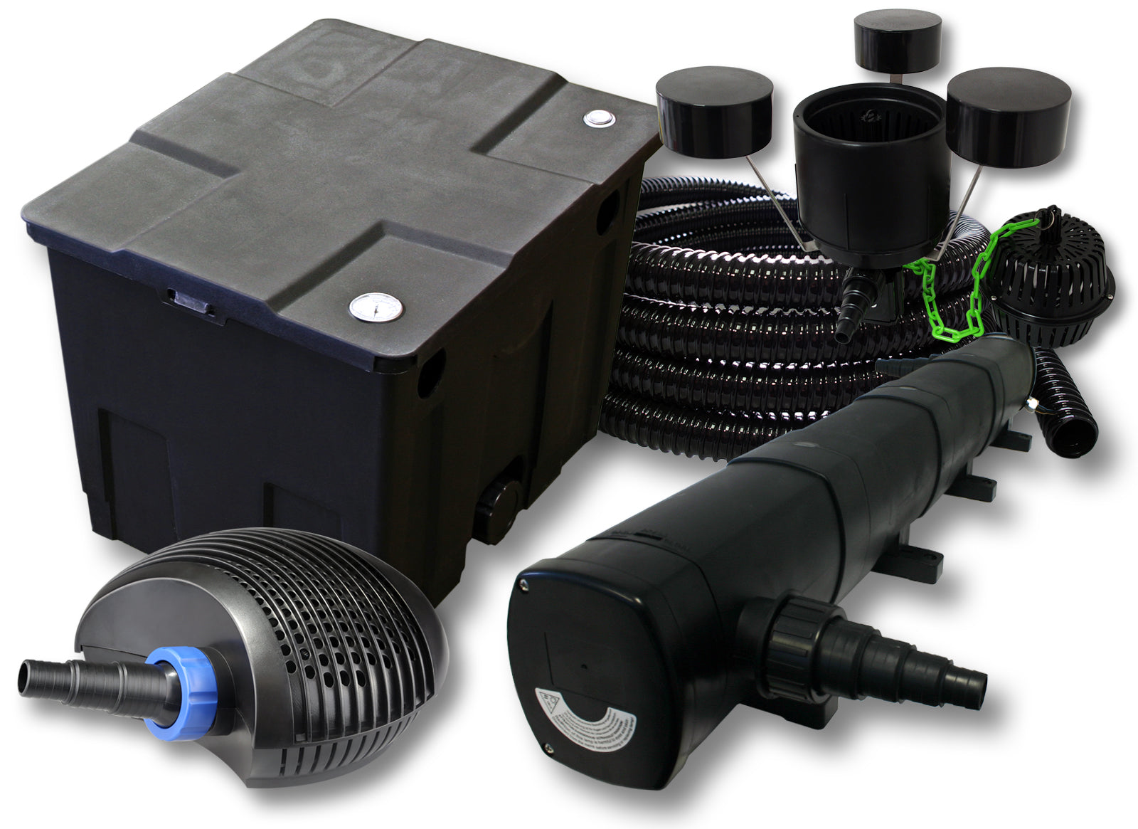 Set laghetti filtro 12000l chiarificatore 72W pompa 40W tubo 25m skimmer