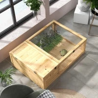 Casa per Tartarughe di Legno con Tetto in Rete e Pannelli Laterali Trasparenti Rimovibili 91x60,5x32cm Giallo