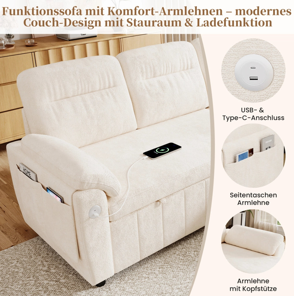Divano angolare modulare con letto estraibile e porta USB/Type-C