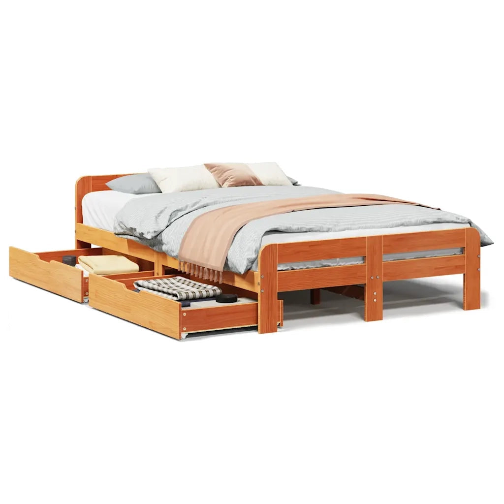 Letto matrimoniale | Letto per adulti | Letto senza Materasso Marrone Cera 135x190 cm in Legno di Pino