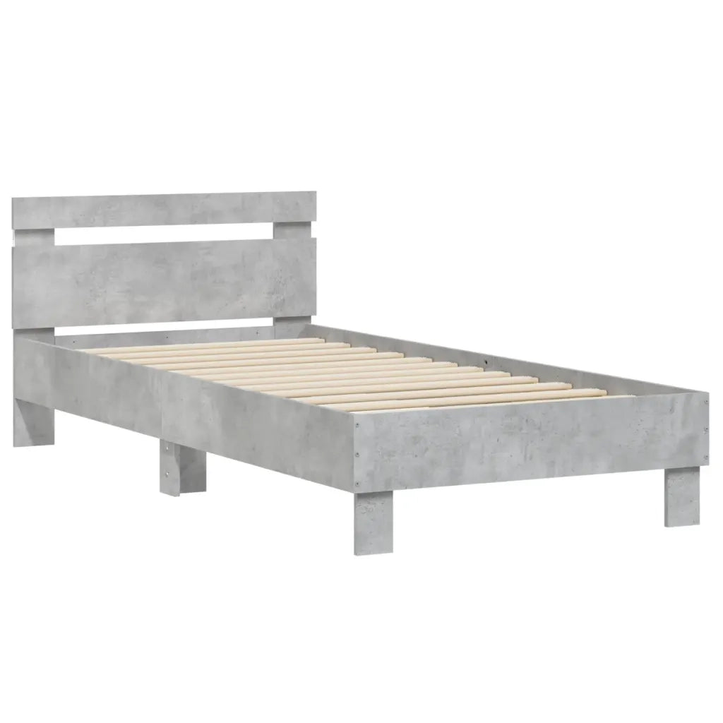 Letto singolo | Letto per adulti | Giroletto con Testiera e LED Grigio Cemento 90x200 cm