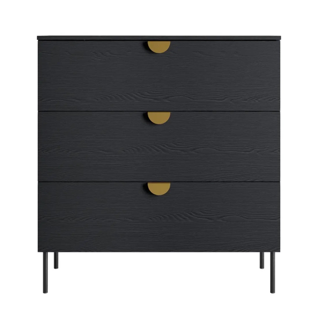 Camera completa MONDO – Nero strutturato e oro – Letto 160x200 con rete + Armadio + Cassettiera + 2 comodini