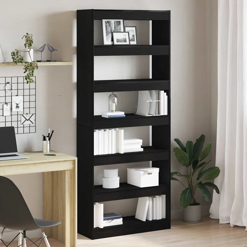 Armadio per Libri con lo scaffale Rovere Nero 80 x 30 x 198 cm 3333923
