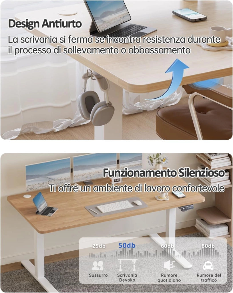 160x60 cm Scrivania Regolabile in Altezza, Elettrica per Lavoro in Piedi, Ufficio e Casa, Standing Desk Scrivania Studio in Casa con Piano Assemblato, Beige