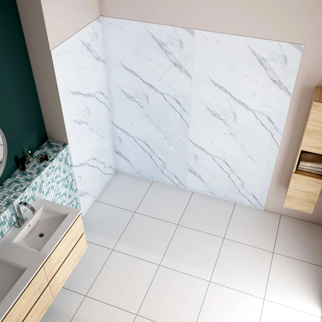 H.210 cm Pannello Doccia ad Angolo 40x80x80 cm Realizzato in Alluminio da 3 mm con Profili Finitura Bianco Alba per Rivestimento Parete Bagno