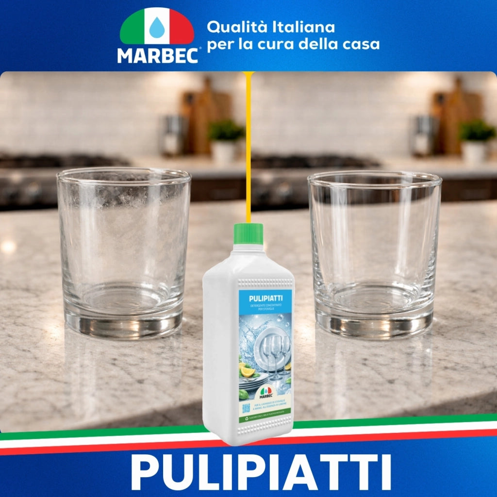 Detergente Piatti Concentrato, Sgrassa a Freddo, Risciacquo Rapido, Profumo Limone Marbec PULIPIATTI - 1LTx6Pz