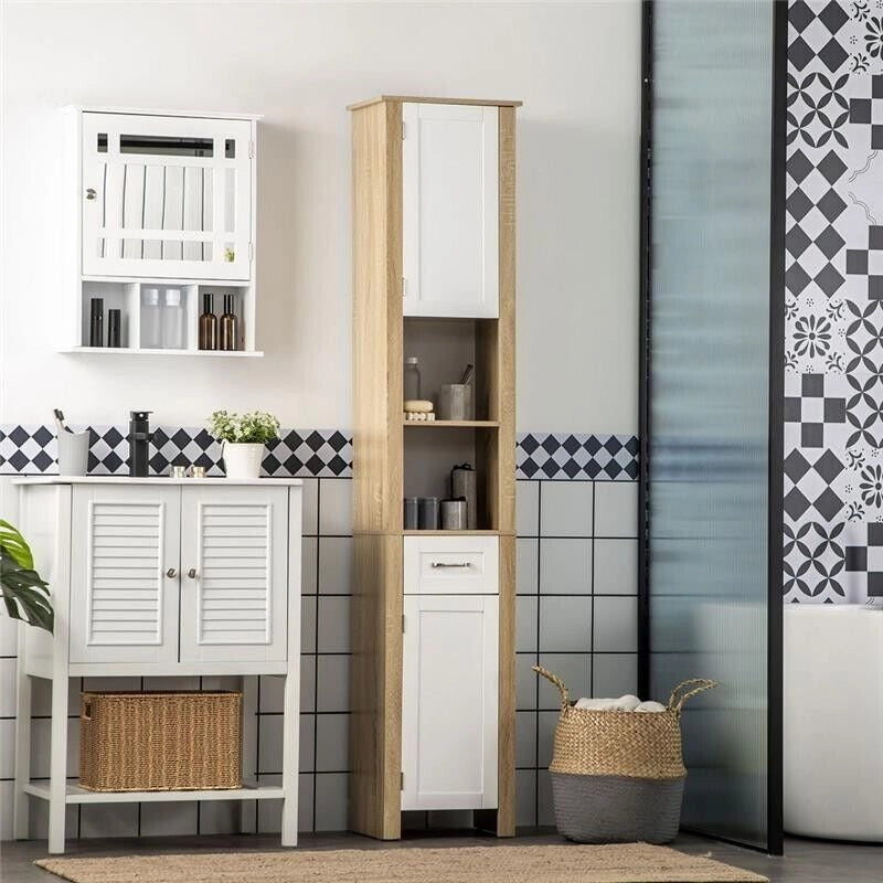 MOBILE BAGNO ALTO CON CASSETTO 2 RIPIANI APERTI REGOLABILI 37X30X184 CM BICOLOR