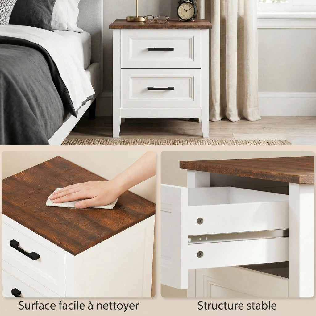 Comodino con 2 cassetti ¨C zephmum ¨C effetto legno, bianco