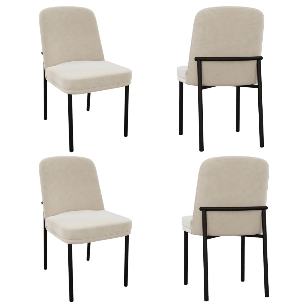 Set di 4 sedie da pranzo con seduta imbottita; struttura in metallo; velluto beige