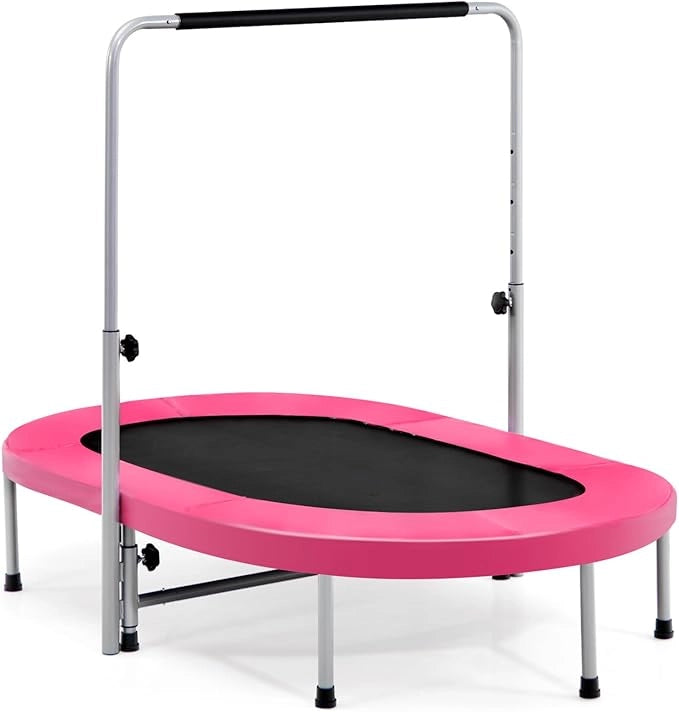 Trampolino Elastico da Interno ed Esterno, Tappetino Elastico Pieghevole per Adulti e Bambini con Maniglia Regolabile, Molle e Cuscinetto di Sicurezza, Trampolino Ovale per 2 Persone