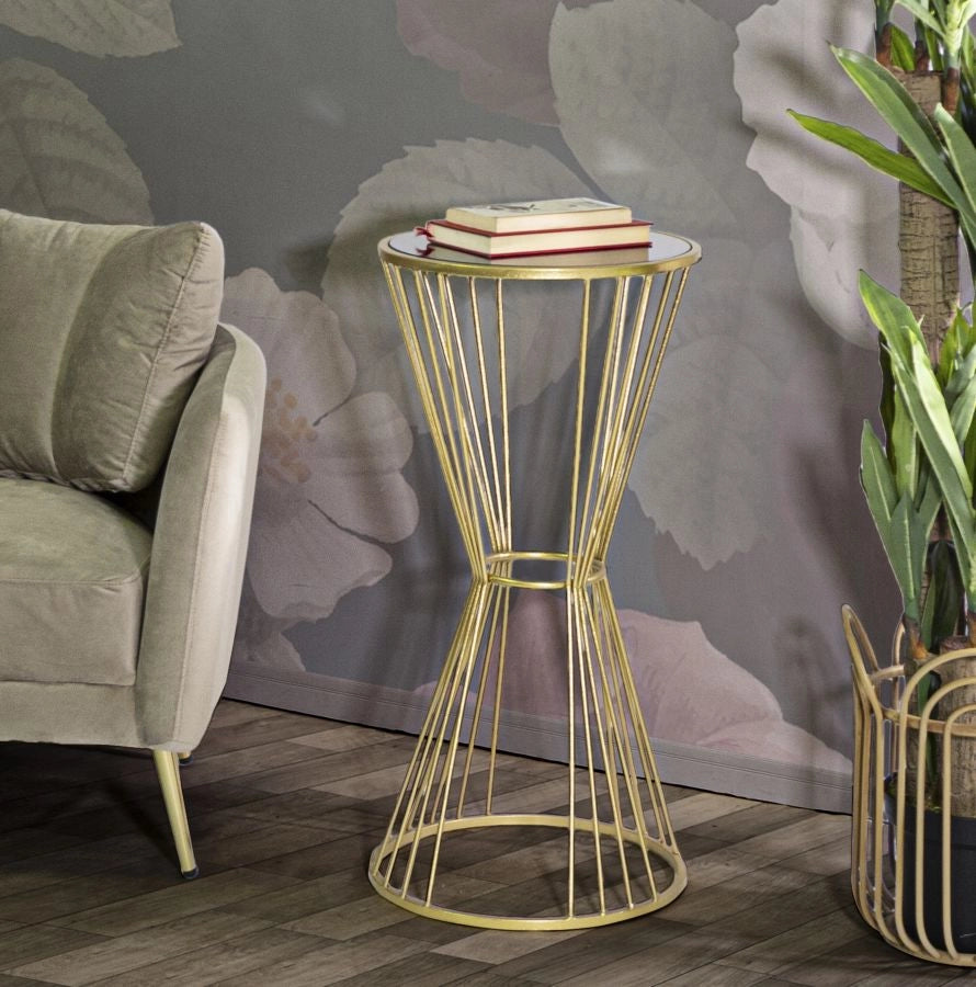 Tavolino Super 50x100x50 cm in Ferro e MDF Oro