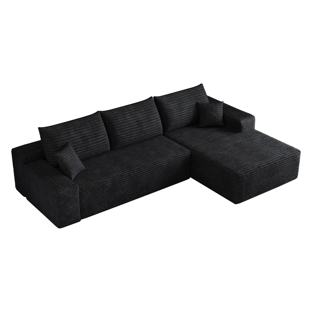 Divano angolare modulare 270 cm - con chaise longue a L - in velluto a coste nero