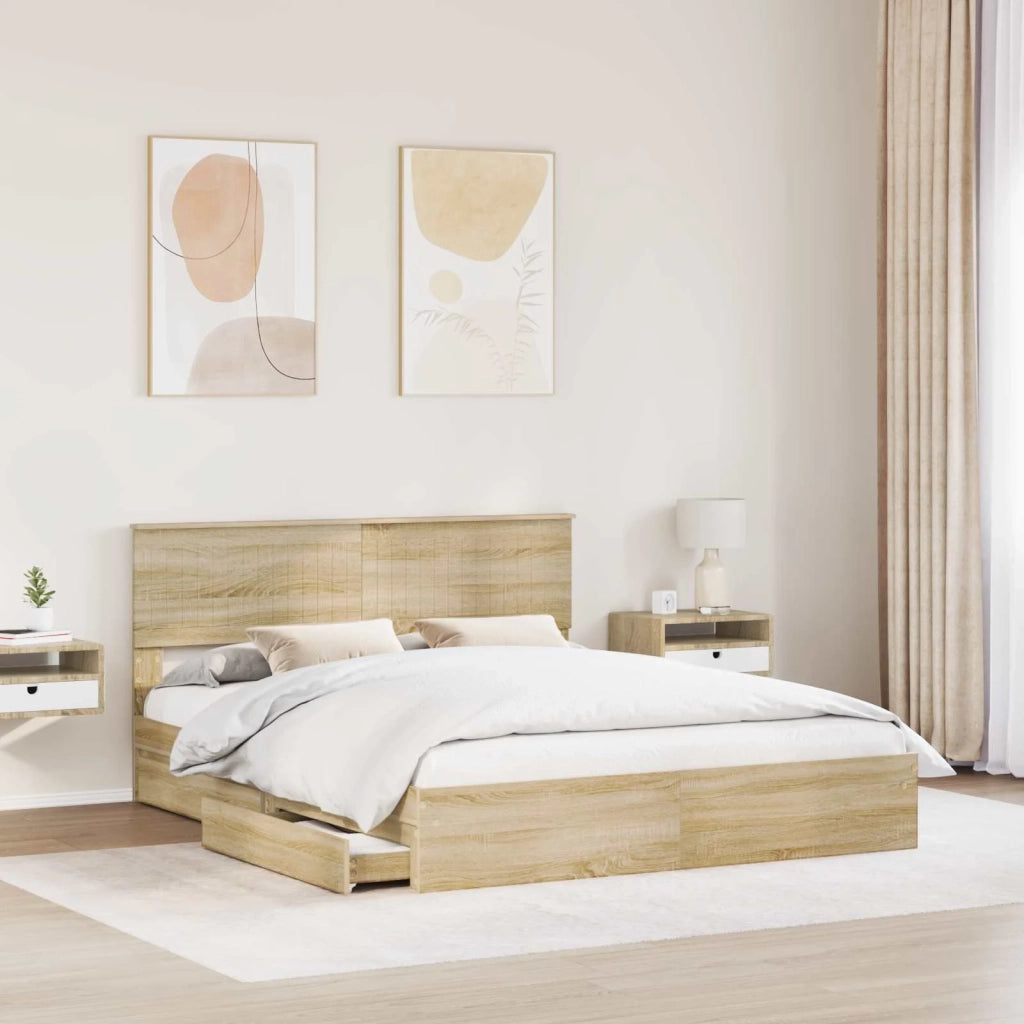 Letto con Contenitore con testiera Rovere Sonoma 160 x 200 cm