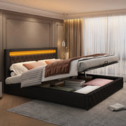 OKWISH Letto Contenitore 140×190 cm, Letto Matrimoniale con Contenitore Idraulico, LED Regolabile e Testiera, senza Materasso, in PU, Nero