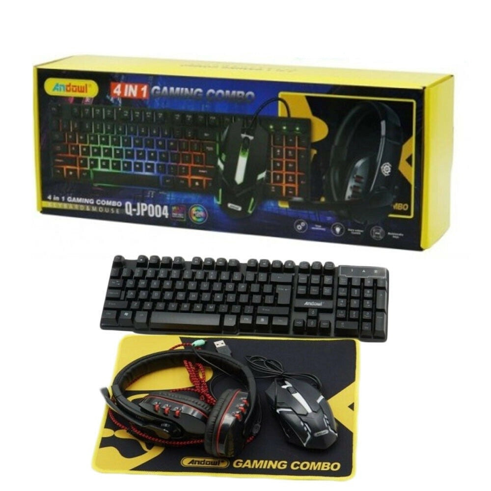 Trade Shop - Kit Gaming Tastiera Pc Mouse Cuffie Mousepad 4 In 1 Retroilluminato Rgb Q-jp004 -