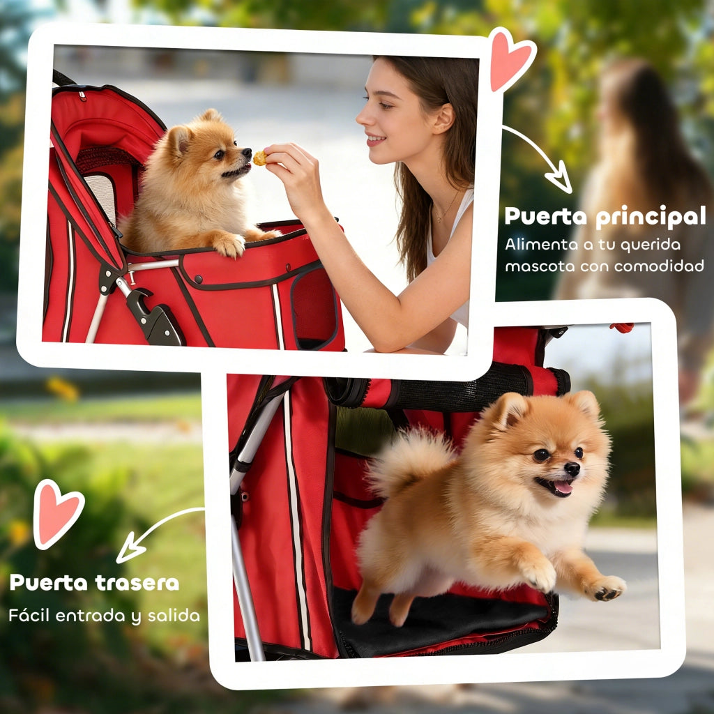 Carrello per Cani con Cuscino Lavabile e Ruote ¨C Zephmum ¨C Rosso 77x44x102 cm