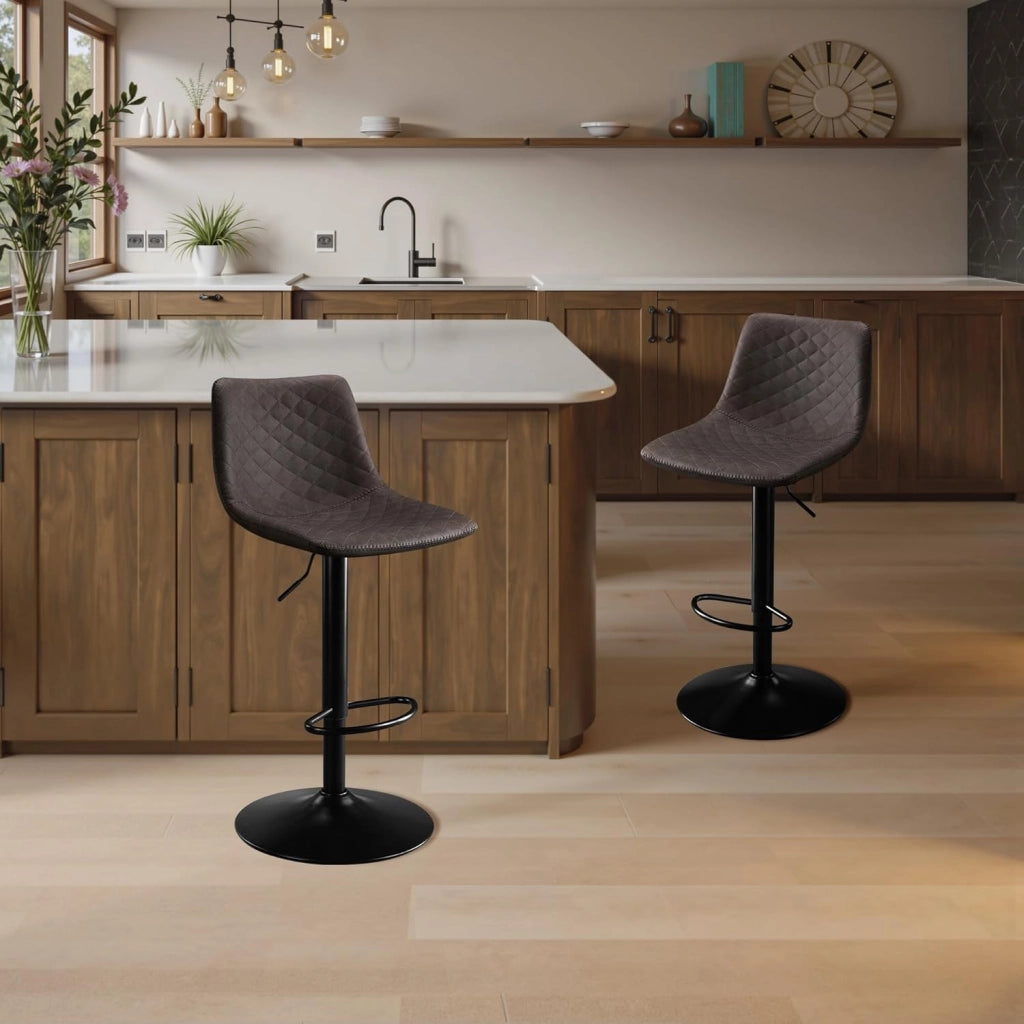 Set di 2 Sgabelli da Bar Pelle in Microfibra, Sgabello Cucina Girevole con Schienale, Sgabello Alto Regolabile con Poggiapiedi, Sgabello Bar Moderni per Isola ed Cucina-Marrone Scuro