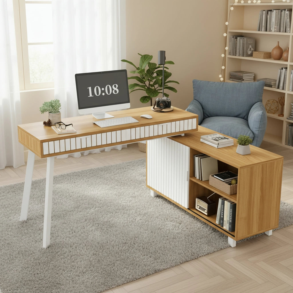 Scrivania Angolare con Cassetti ¨C MINIMAL ¨C Legno e Metallo, 140x120x76.5cm