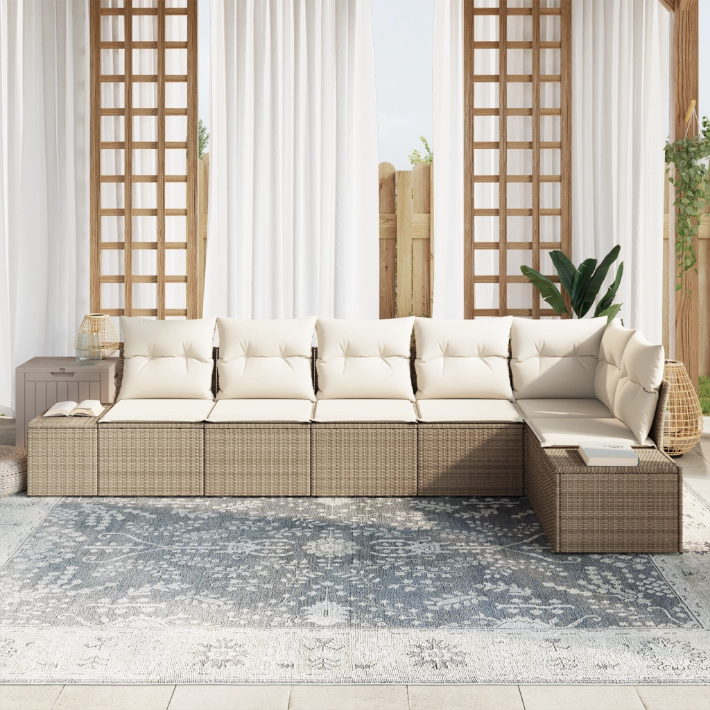 Set di divani da giardino a 6 pezzi con cuscini beige in polyrattan