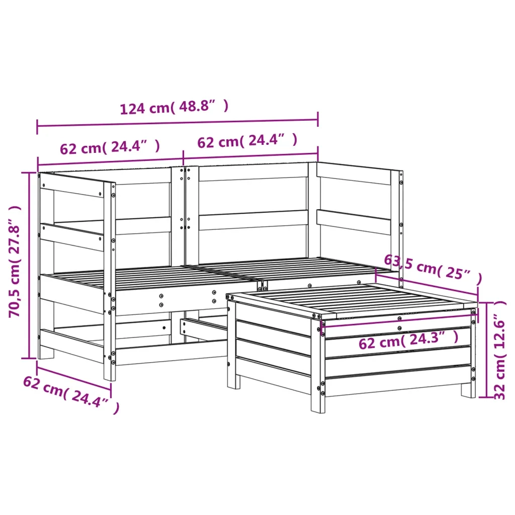 Set Divani da Giardino 3 pz | Set Salotto da Giardino in Legno Impregnato di Pino