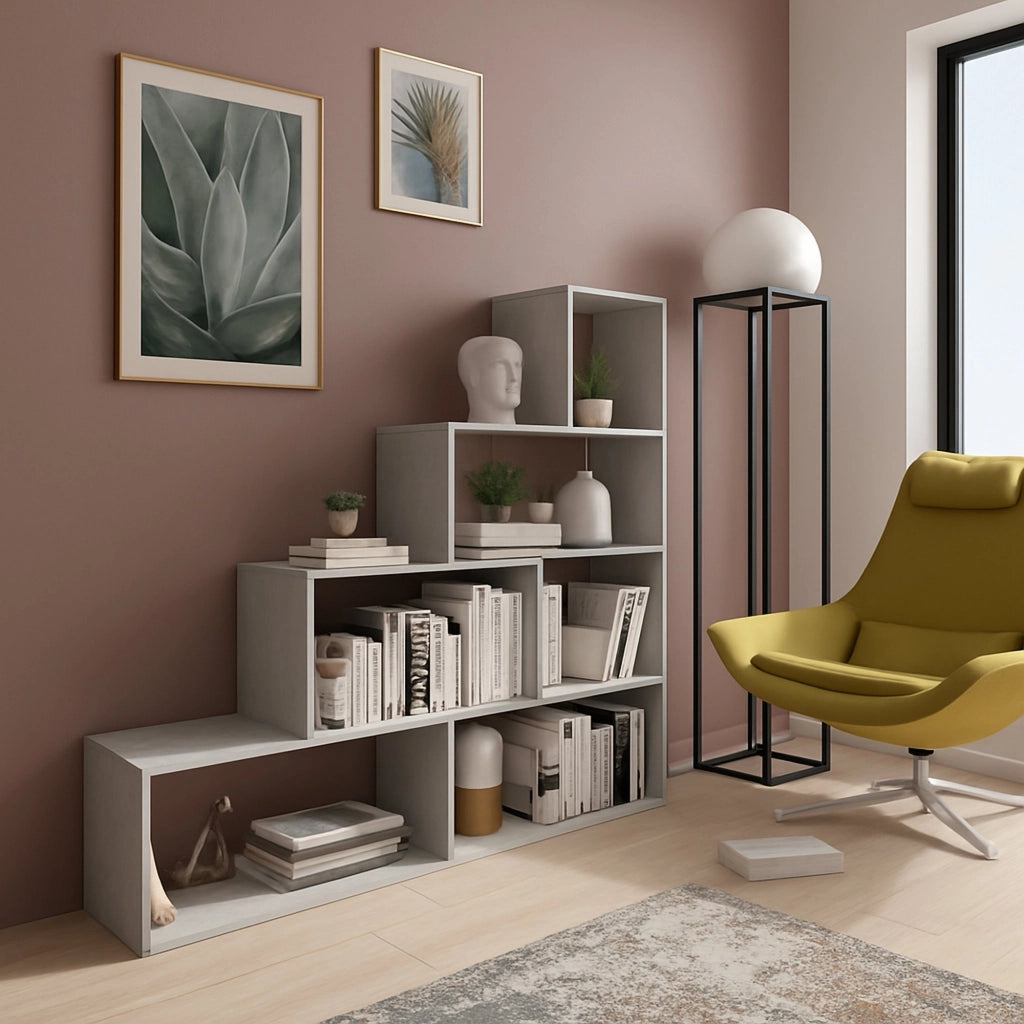 Biblioteca Serole, Libreria 3 Ripiani, 145x28x143h cm Grigio Cemento