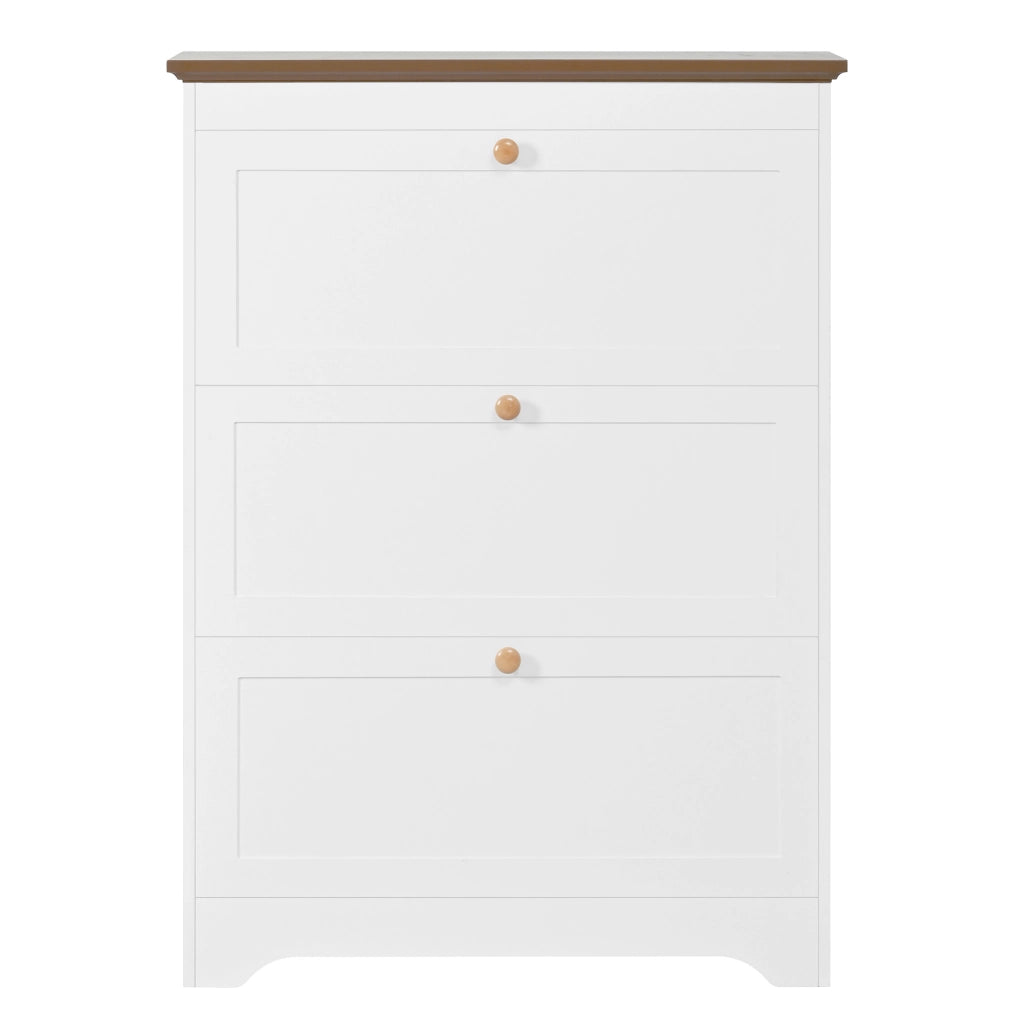 Scarpiera salvaspazio con 3 ribalte 87 x 26 x 120 cm in MDF bianco con piano marrone