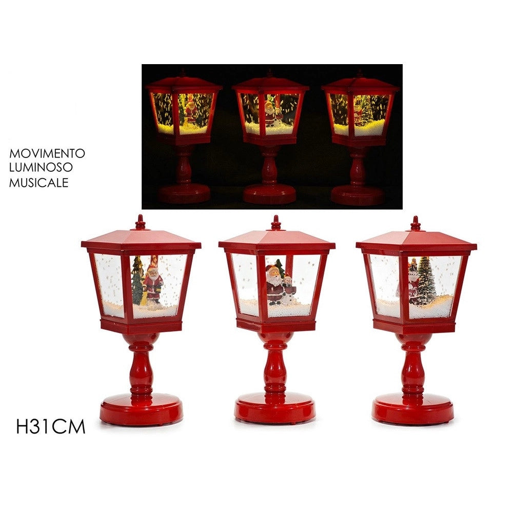 Trade Shop - Lampione Luminoso Natalizio Decorativo Con Movimento Effetto Neve Musica H31cm Uso Interno -