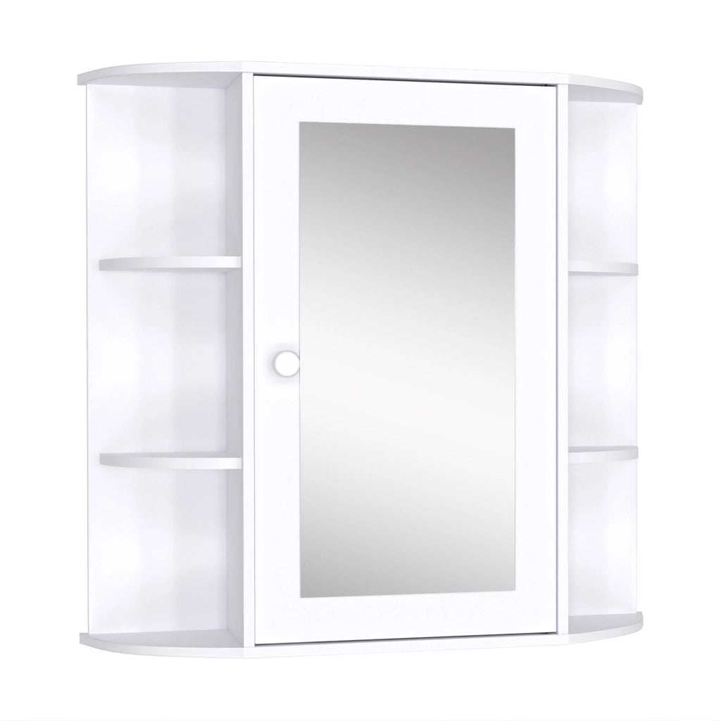 EasyComfort Specchio Bagno Contenitore, Armadietto Bagno con Specchio, Anta Centrale e Mensole in Legno Bianco (66 x 17 x 63 cm)