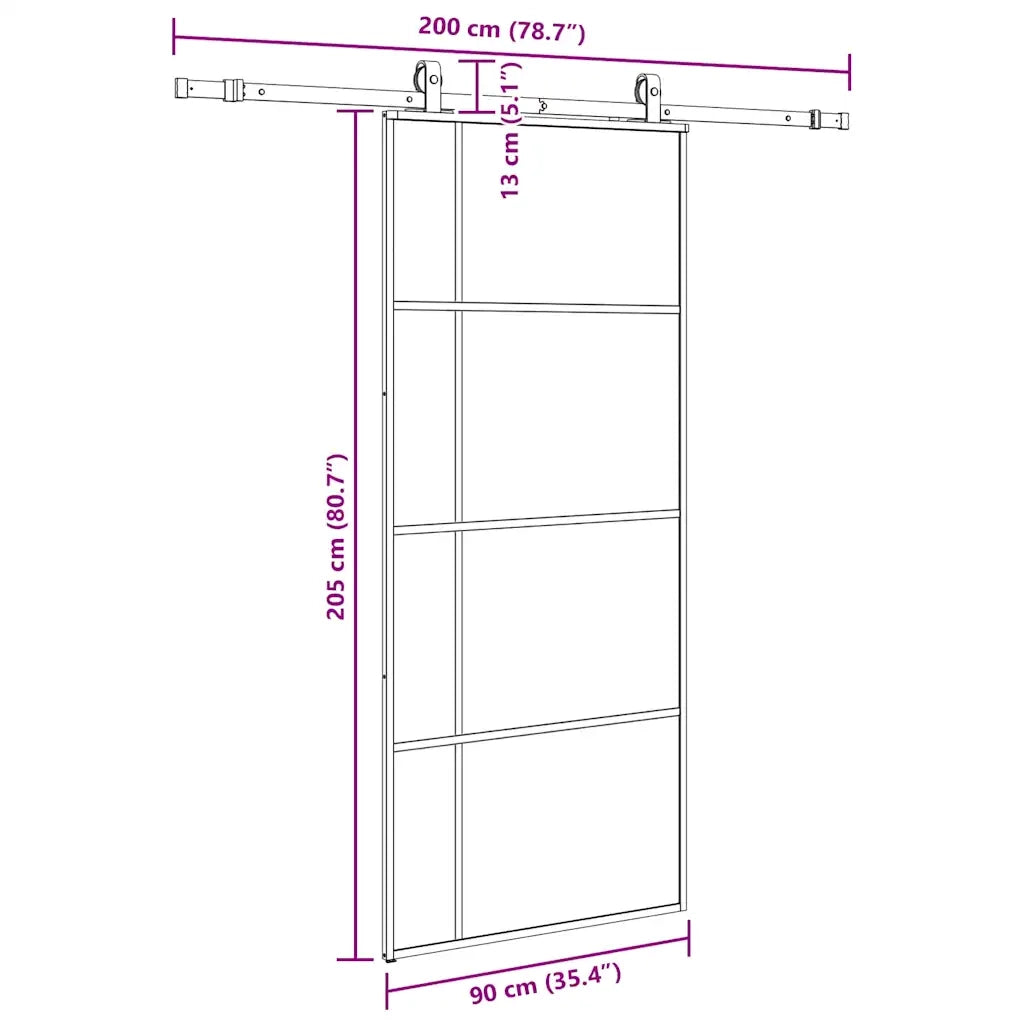 vidaXL Porta Scorrevole con Ferramenta Nera 90x205 cm in Vetro ESG