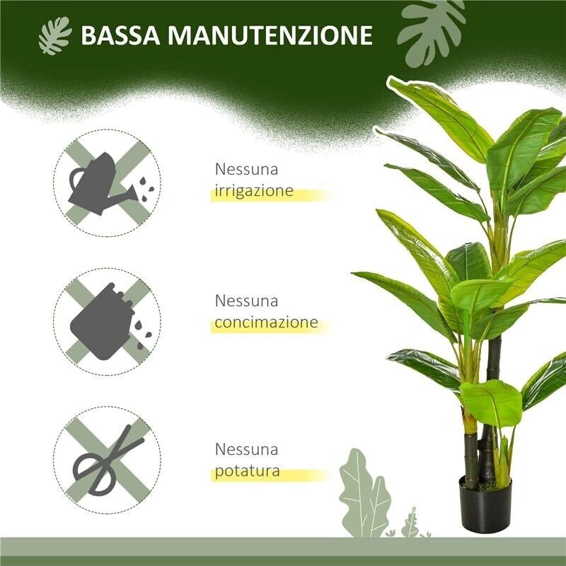 BANANO PIANTA IN VASO, ALBERO DI BANANO ARTIFICIALE, PIANTA FINTA PER INTERNO ED ESTERNO, 150CM
