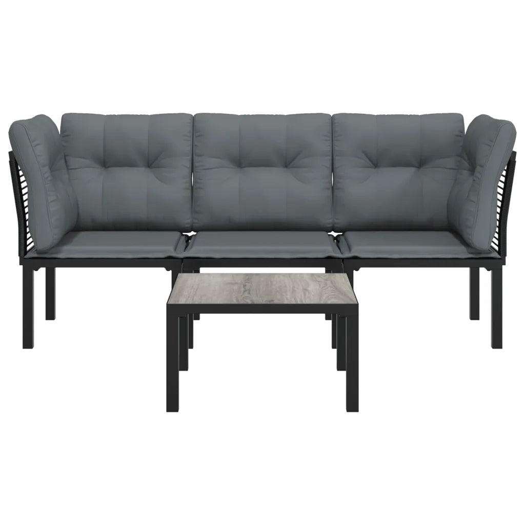Set Salotto da Giardino 4 pz | Set di Mobili da Esterno Nero e Grigio in Polyrattan