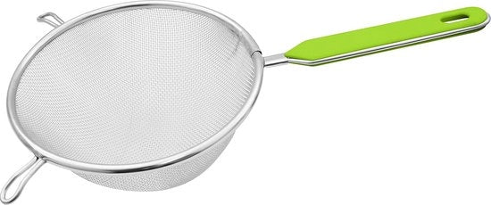 Sottile Setaccio da Cucina 16 cm, Setaccio in Acciaio Inossidabile con Maniglia in Plastica (Verde/Argento)
