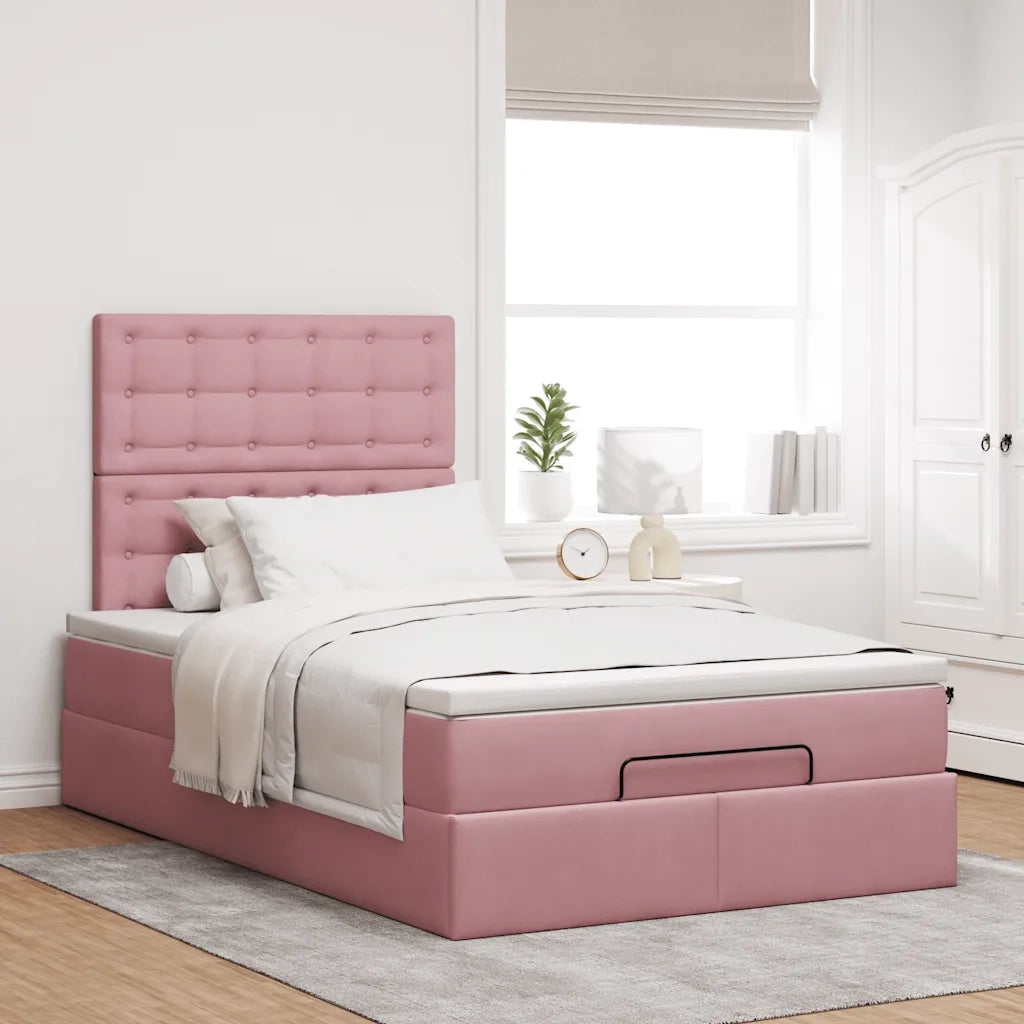 Struttura Letto Pouf con Materasso Rosa 120x200 cm Velluto 3314461