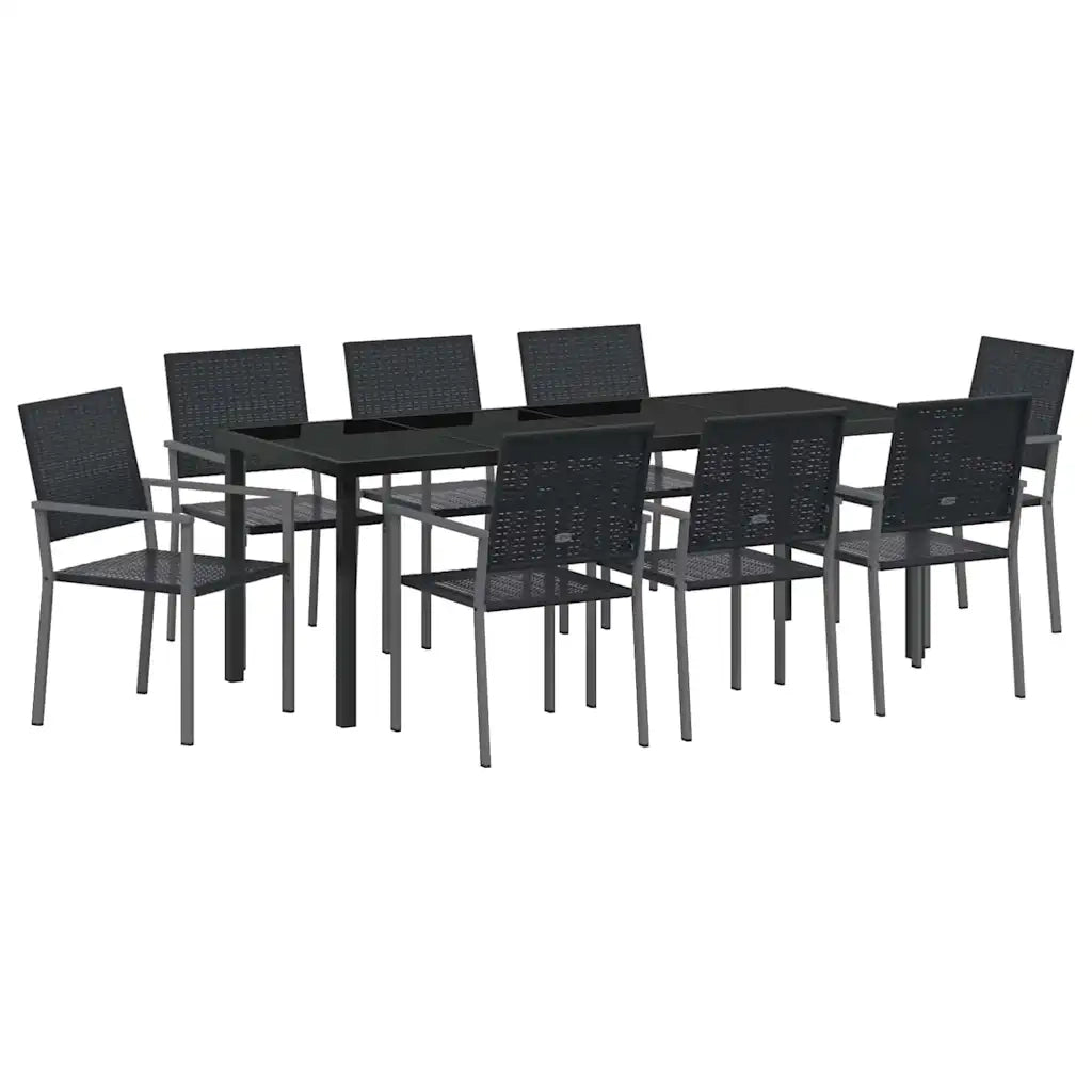 Set da Pranzo per Giardino 9 pcs Nero Rattan in PE 3379085