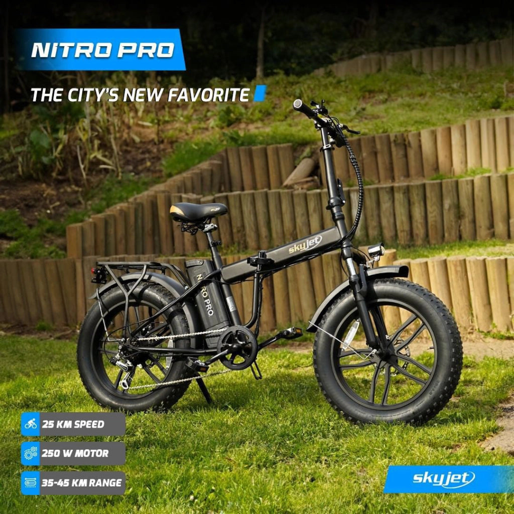 Fat-Bike Bicicletta Elettrica Pieghevole 36V a Pedalata Assistita 20” 250W SkyJet NitroPro Nera