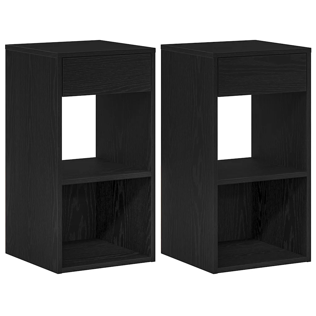 Comodini con Cassetto 2 pz Rovere Neri 35x34x66,5 cm 858716