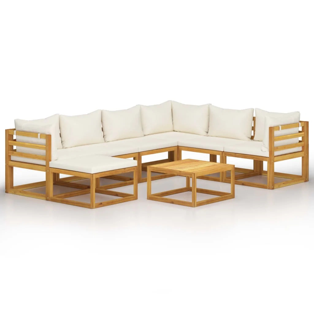 Mobili da giardino mobili da esterno Set di mobili da 8 pezzi con cuscino color crema in legno massello di acacia 02_0017457