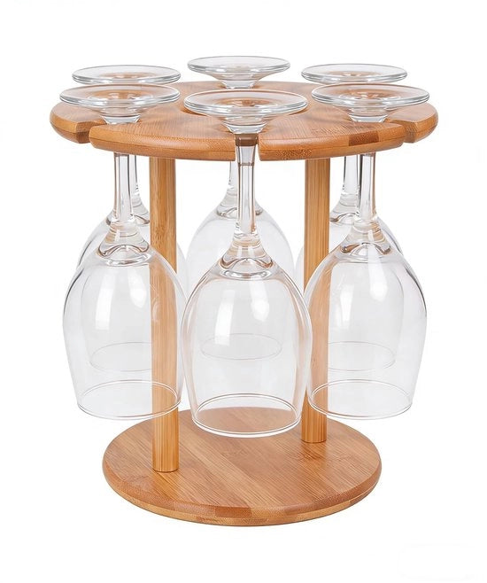 Wijnhouder per 6 bicchieri - Standaard per vino - Design spaziale - Materiale naturale - Resistenza stabile - Supporto per bicchieri