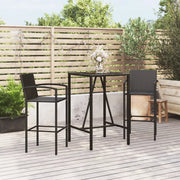Set Bar da Giardino 3 pz Nero in Polyrattan 3187651